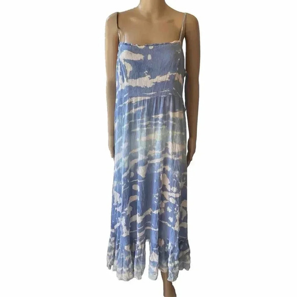 Knox Rose Tops - Knox Rose Women’s L Maxi Drees Sleeveless Spaghetti Blue White Tie Dye Haze